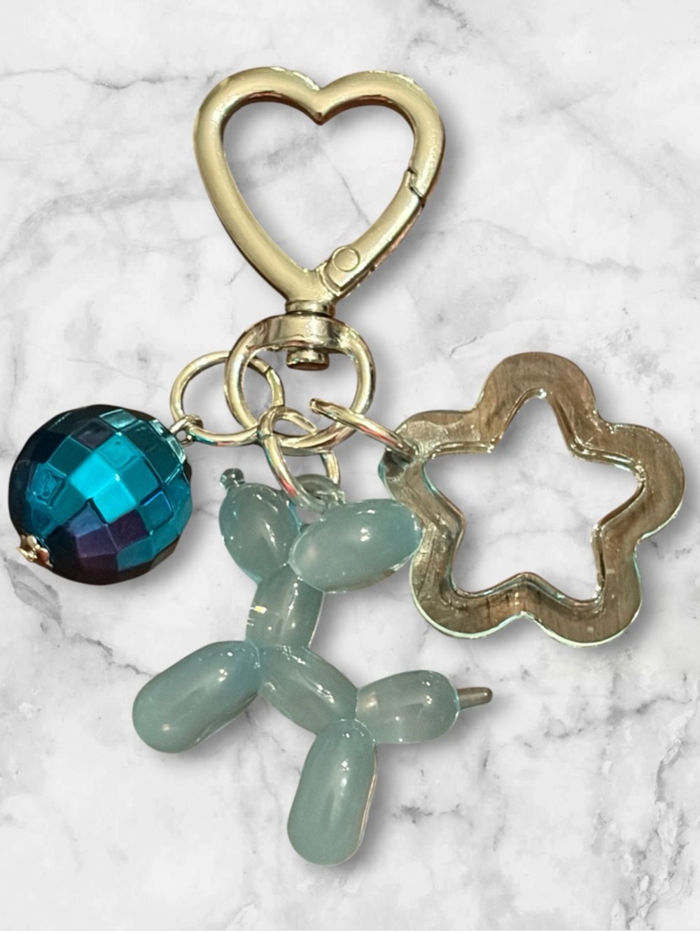 Silver Heart Disco Ball Balloon Dog Keyring